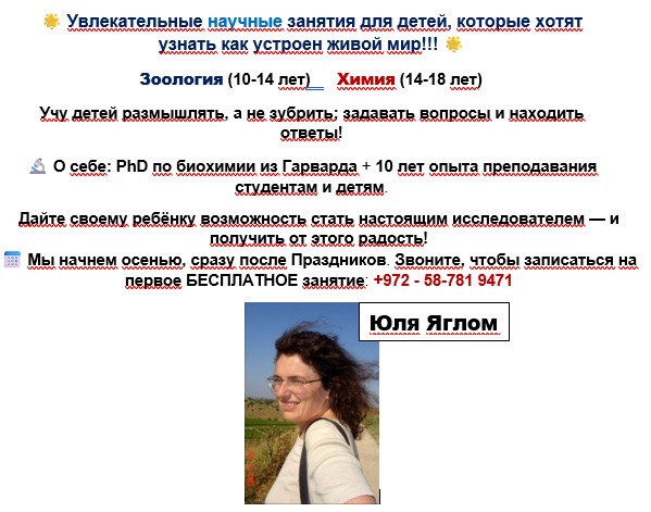 Кружки для детей: зоология, химия и биология.
